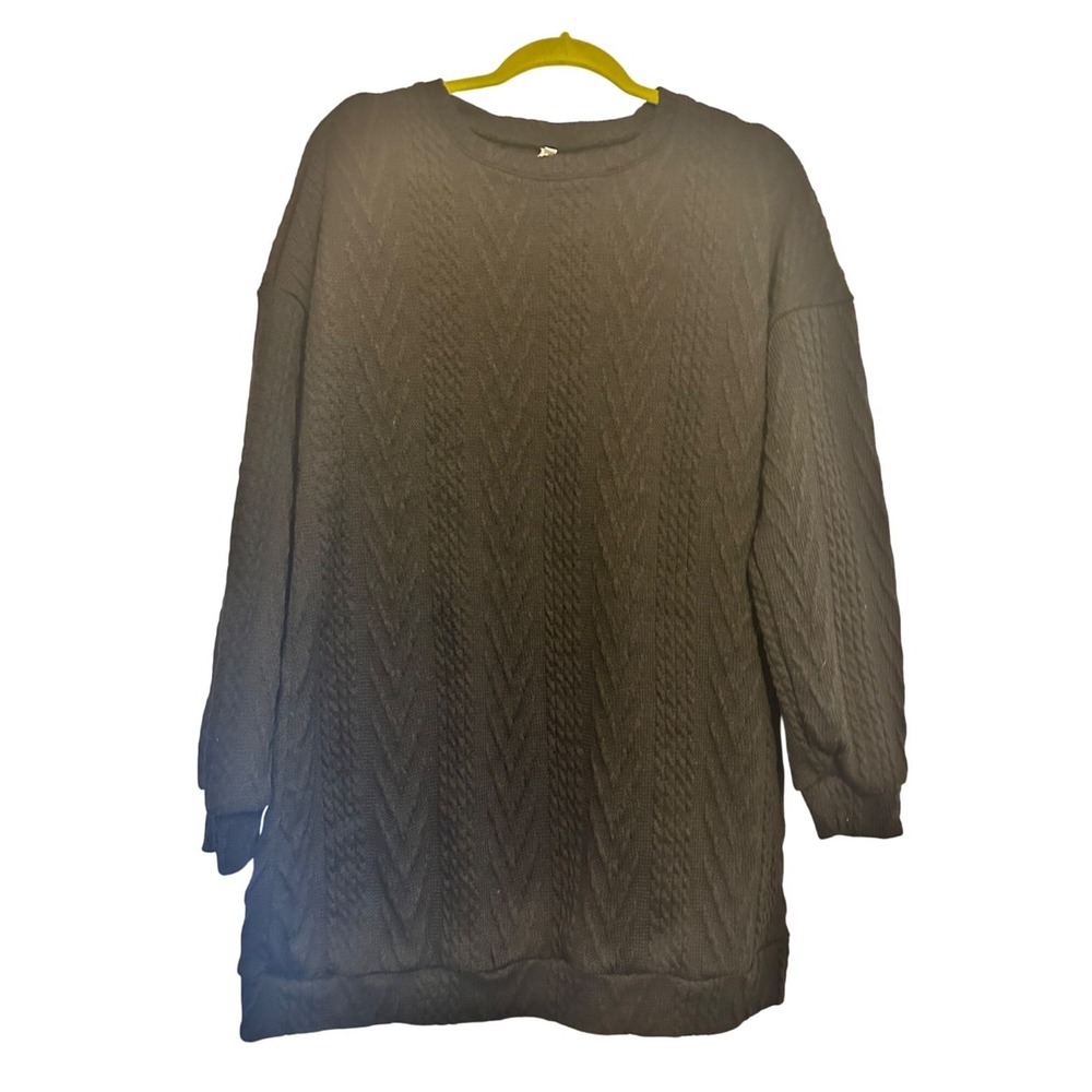 Black Cable Knit Womens Sweater Tunic‎ Pullover L - Picture 2 of 6